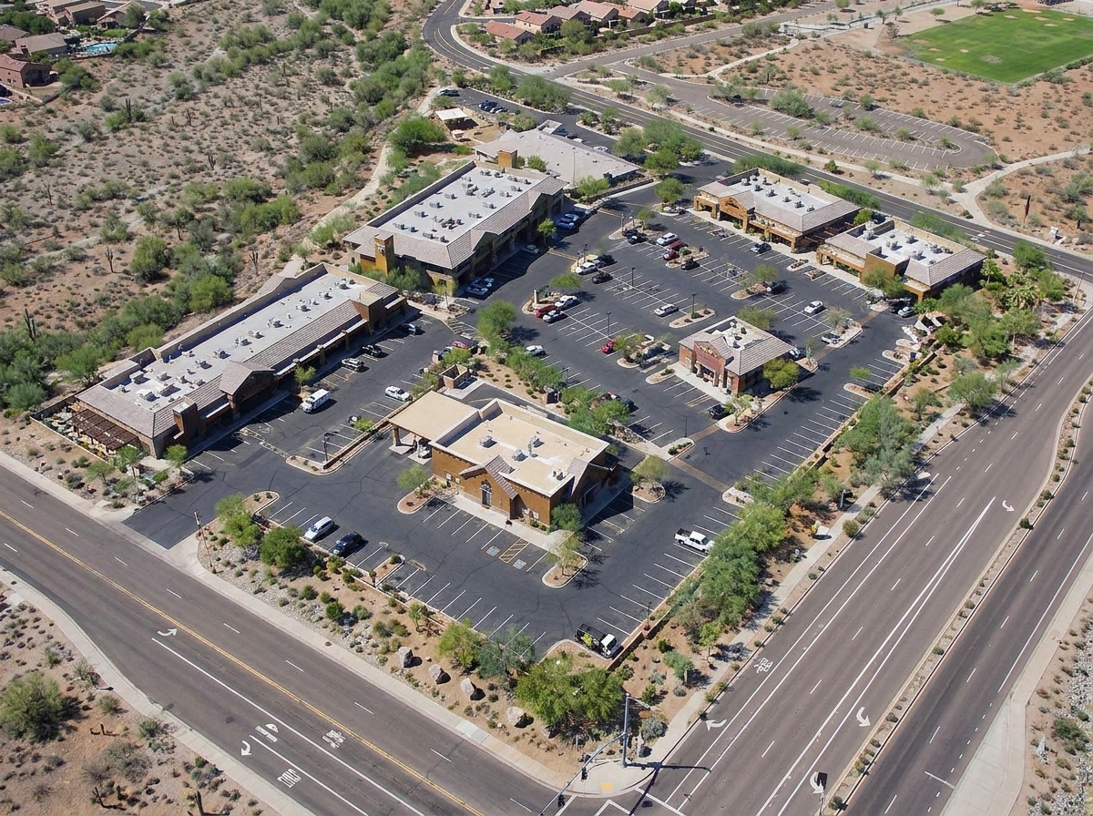 Desert Canyon Center — aerial view of the mixed-use retail and office center in Scottsdale